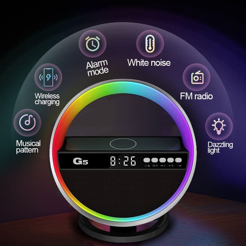 image-2024 New Multifunction RGB Night Light Wireless Charger Bluetooth Speaker Large G Ambience Light Home Decor
