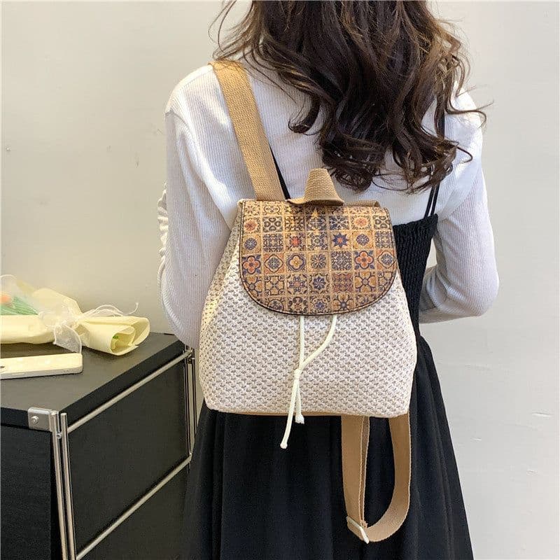 image-Western Style Travel Women's Straw Backpack Bohemian Style Tassel Bag