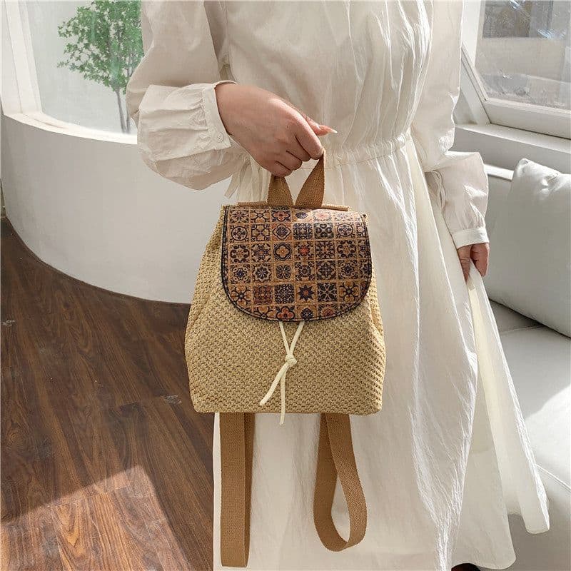 image-Western Style Travel Women's Straw Backpack Bohemian Style Tassel Bag
