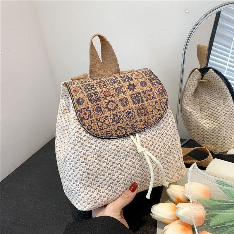 image-Western Style Travel Women's Straw Backpack Bohemian Style Tassel Bag