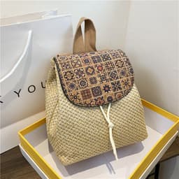 image-Western Style Travel Women's Straw Backpack Bohemian Style Tassel Bag