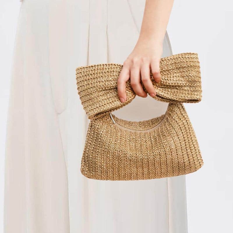 image-Women's Fashion Minimalist Bowknot Straw Handbag
