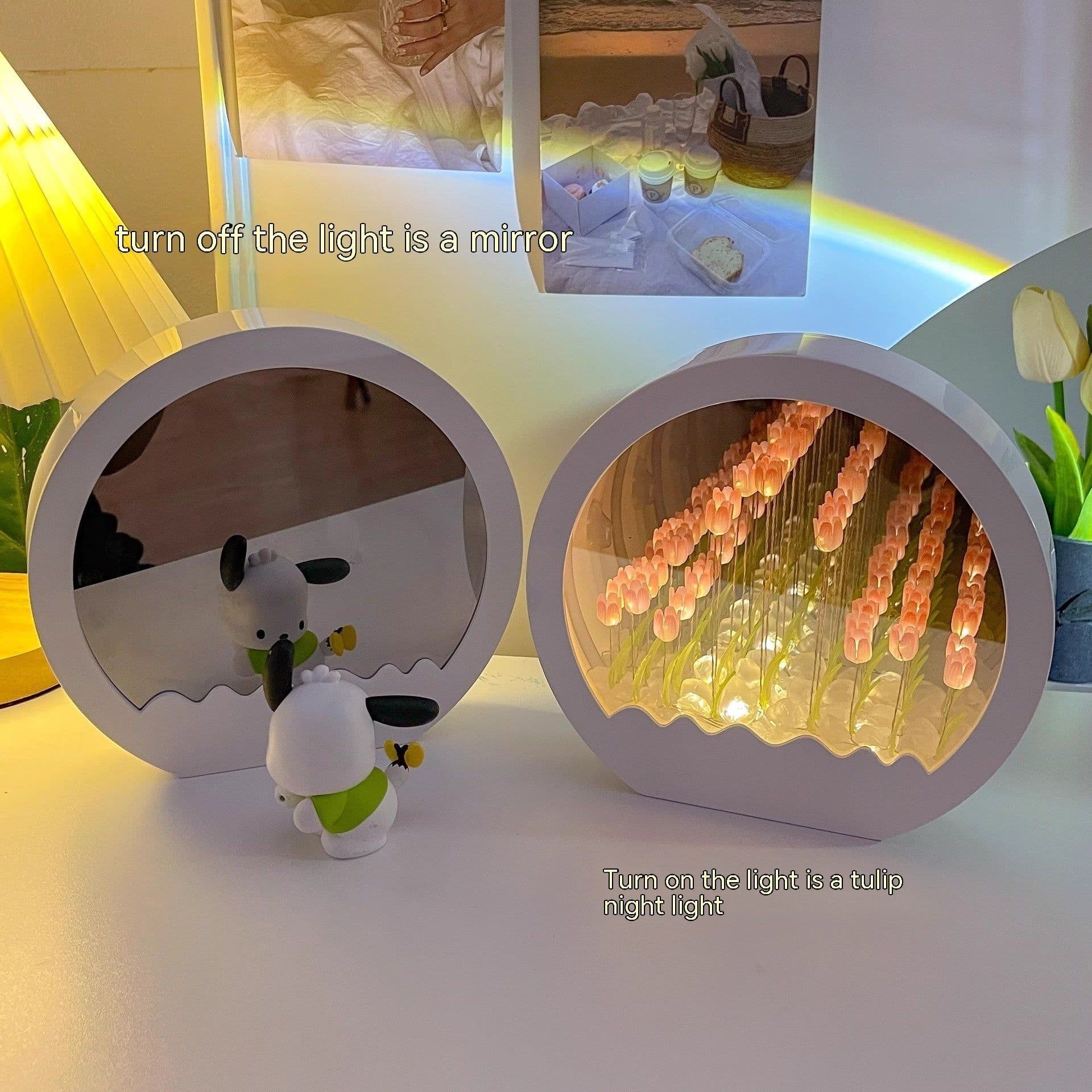 image-Tulip Rose Small Night Lamp Diy Handmade Mirror Flower Sea Bouquet Gift
