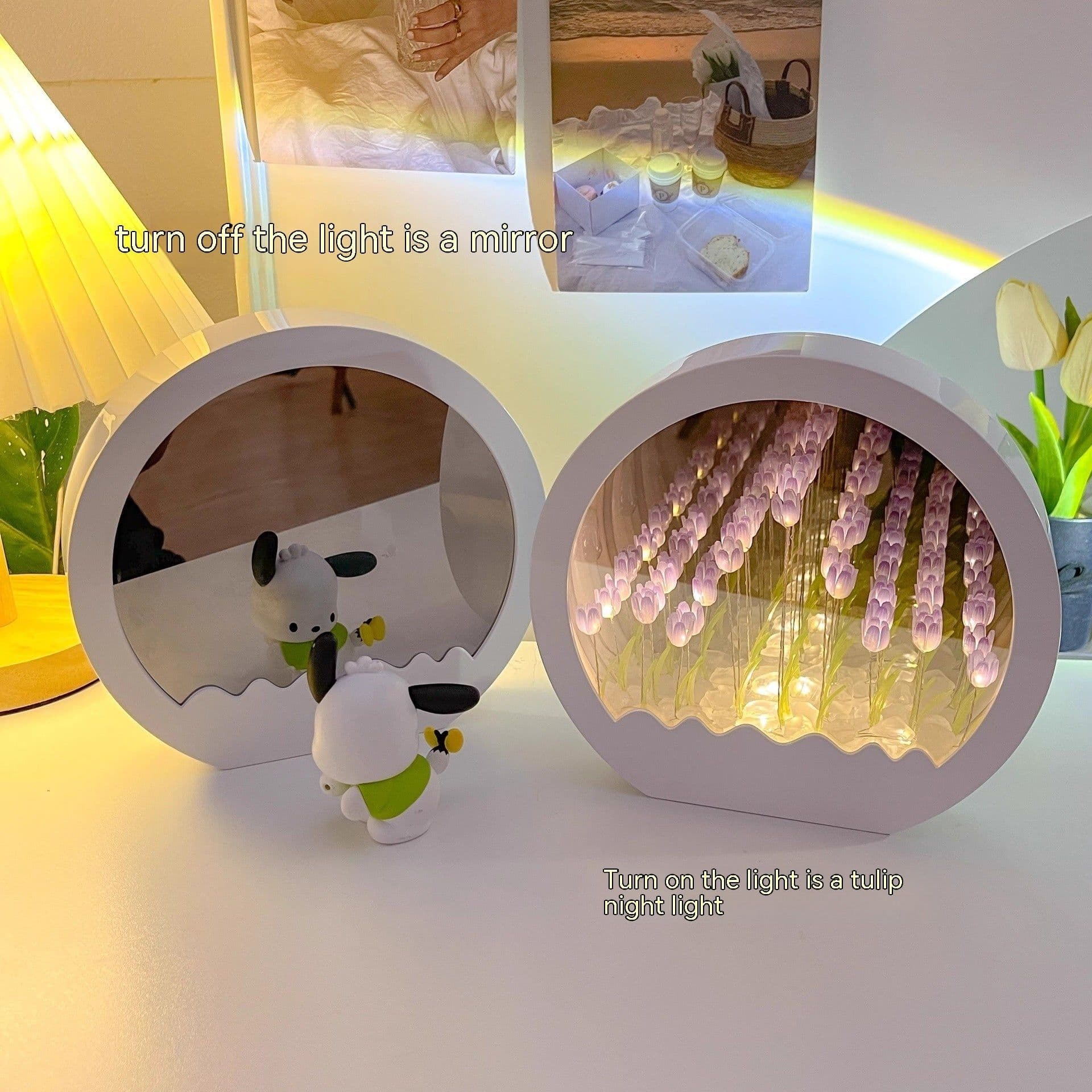 image-Tulip Rose Small Night Lamp Diy Handmade Mirror Flower Sea Bouquet Gift