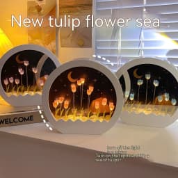image-Tulip Rose Small Night Lamp Diy Handmade Mirror Flower Sea Bouquet Gift