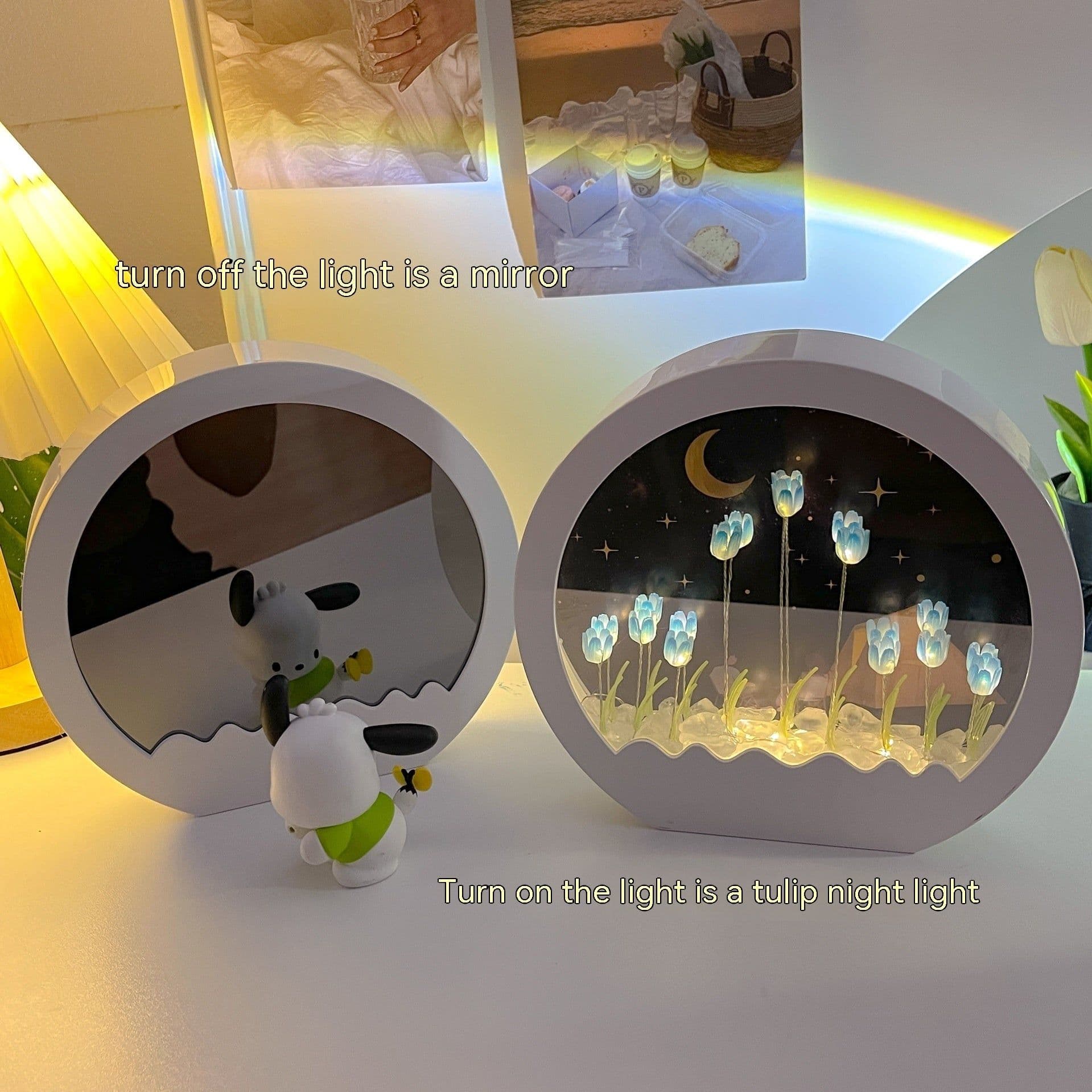 image-Tulip Rose Small Night Lamp Diy Handmade Mirror Flower Sea Bouquet Gift