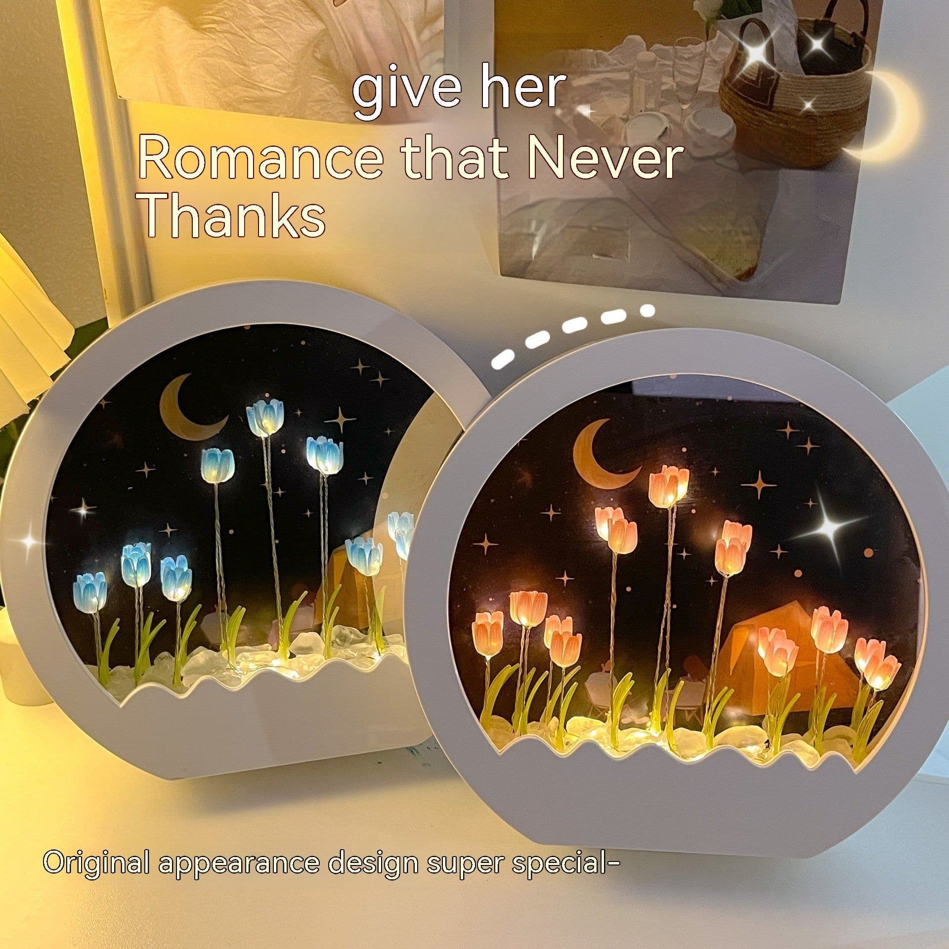 image-Tulip Rose Small Night Lamp Diy Handmade Mirror Flower Sea Bouquet Gift