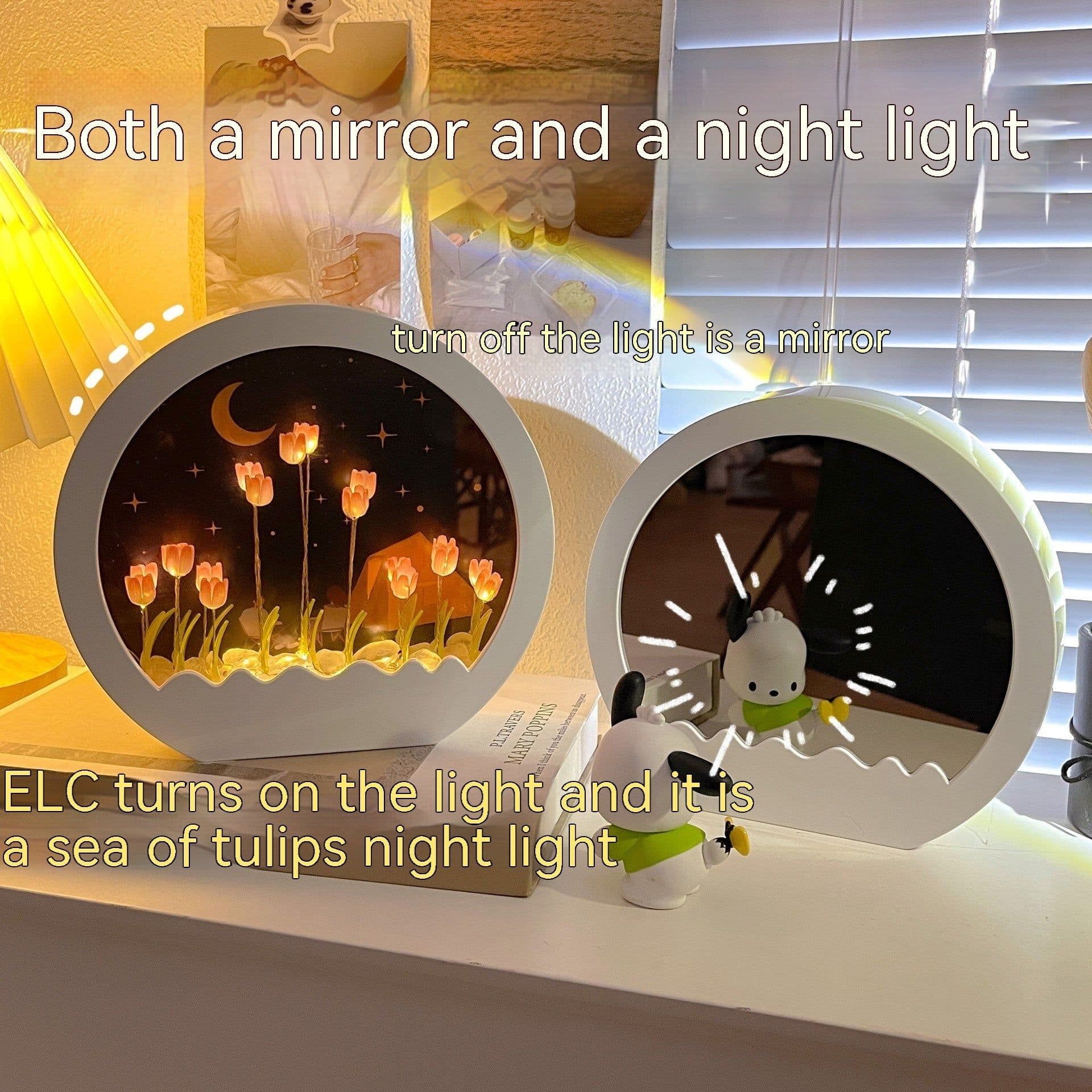 image-Tulip Rose Small Night Lamp Diy Handmade Mirror Flower Sea Bouquet Gift