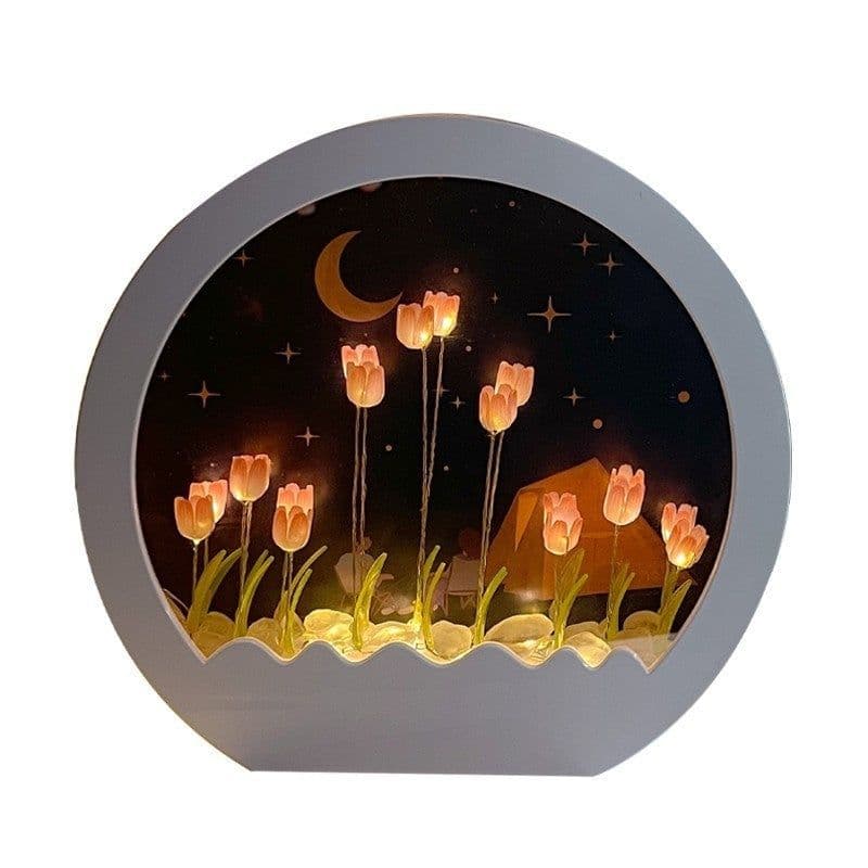 image-Tulip Rose Small Night Lamp Diy Handmade Mirror Flower Sea Bouquet Gift