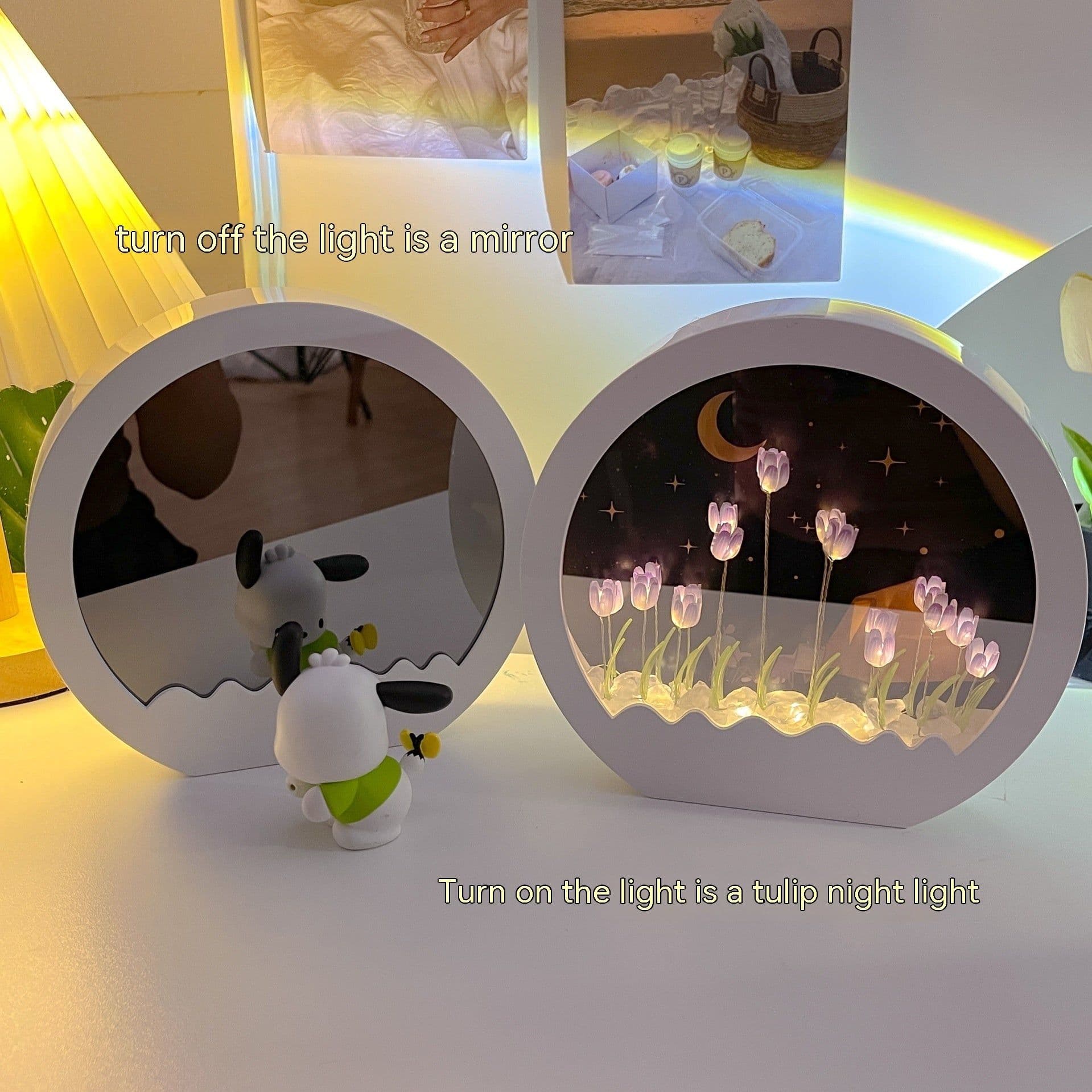 image-Tulip Rose Small Night Lamp Diy Handmade Mirror Flower Sea Bouquet Gift