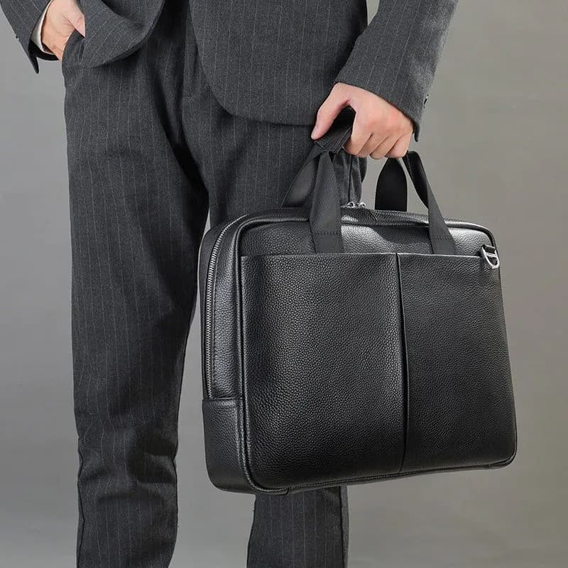 image-Genuine Leather Large Capacity Briefcase Men's Horizontal First Layer Cowhide Computer Storage Bag