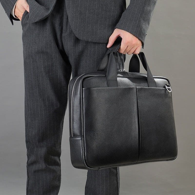 image-Genuine Leather Large Capacity Briefcase Men's Horizontal First Layer Cowhide Computer Storage Bag