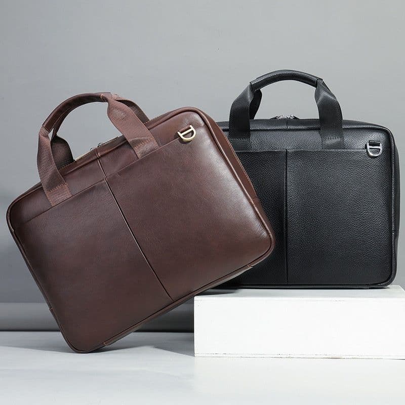 image-Genuine Leather Large Capacity Briefcase Men's Horizontal First Layer Cowhide Computer Storage Bag
