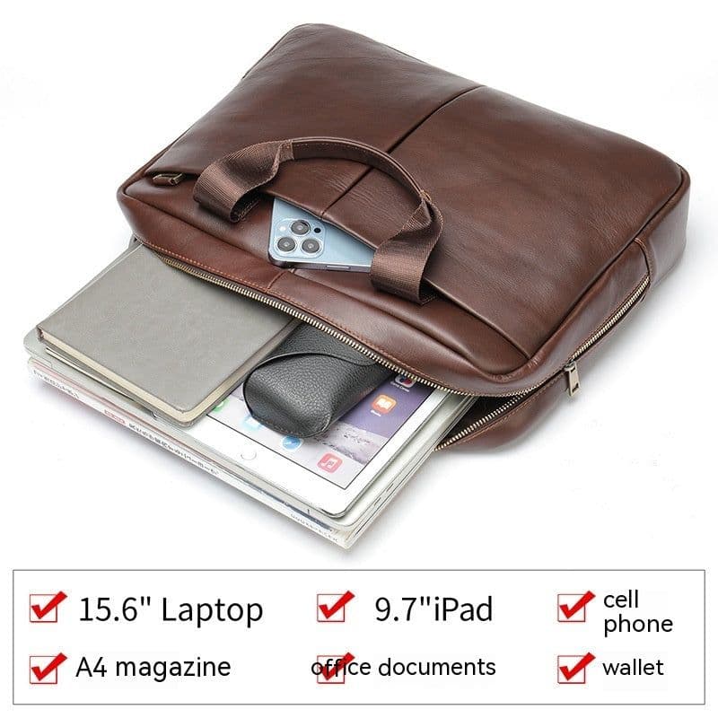 image-Genuine Leather Large Capacity Briefcase Men's Horizontal First Layer Cowhide Computer Storage Bag