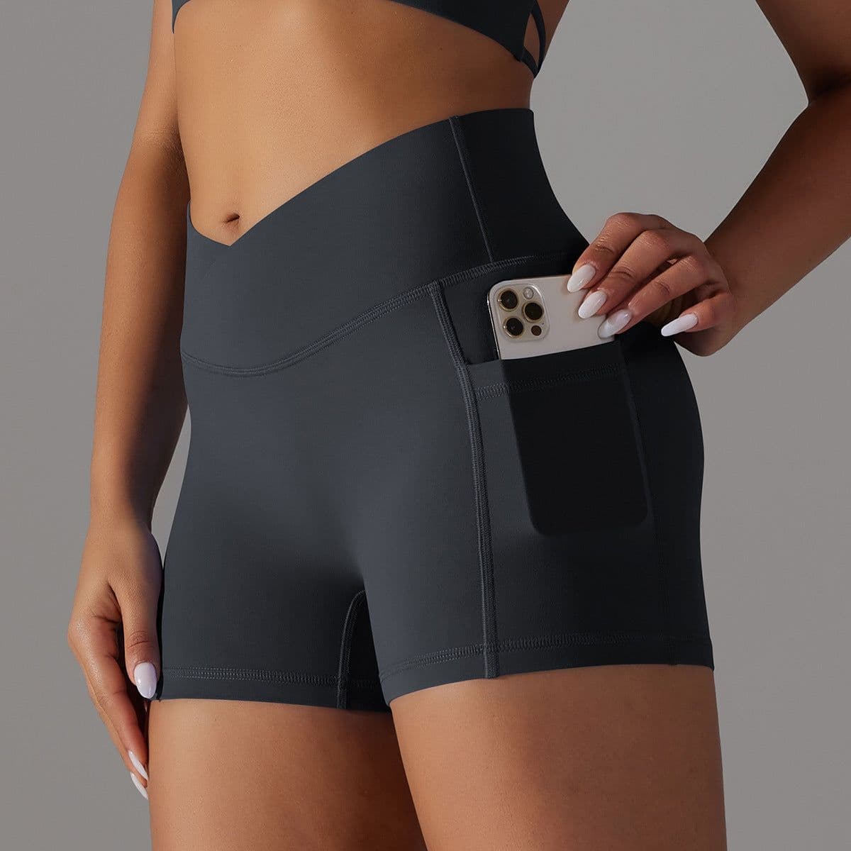 image-Yoga Shorts With Phone Pocket Design Fitness Sports Pants For Women Clothing