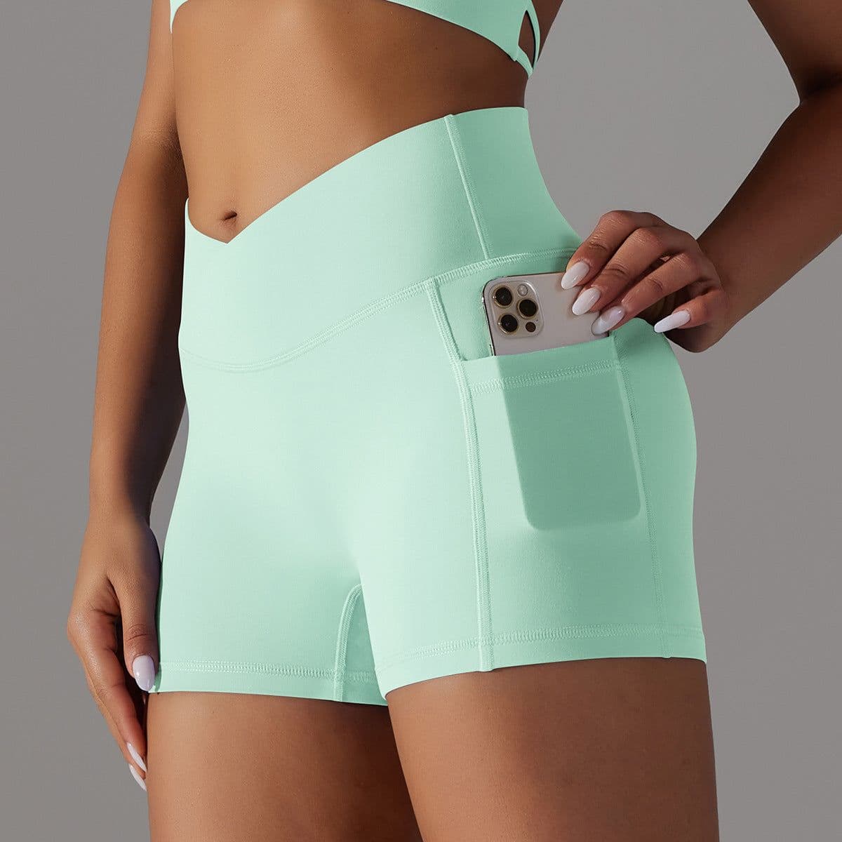 image-Yoga Shorts With Phone Pocket Design Fitness Sports Pants For Women Clothing