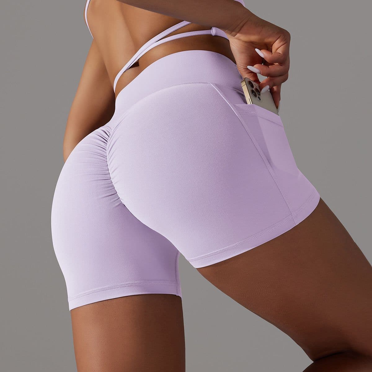 image-Yoga Shorts With Phone Pocket Design Fitness Sports Pants For Women Clothing