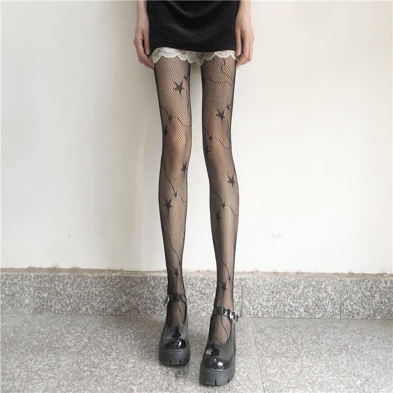 image-Black Starry Sky Stockings Female Star Moon Fishnet Stockings
