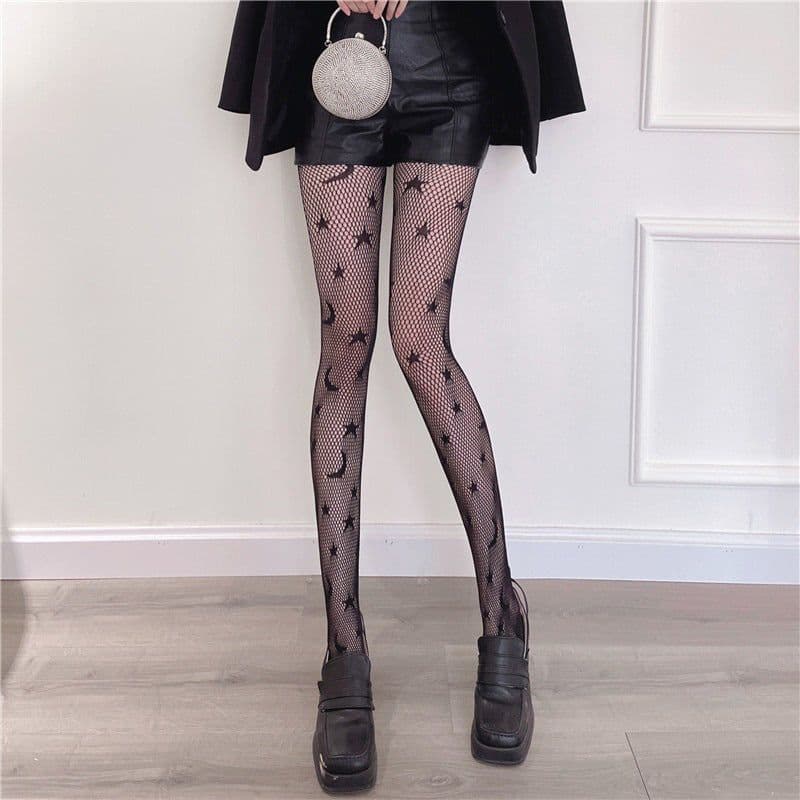 image-Black Starry Sky Stockings Female Star Moon Fishnet Stockings