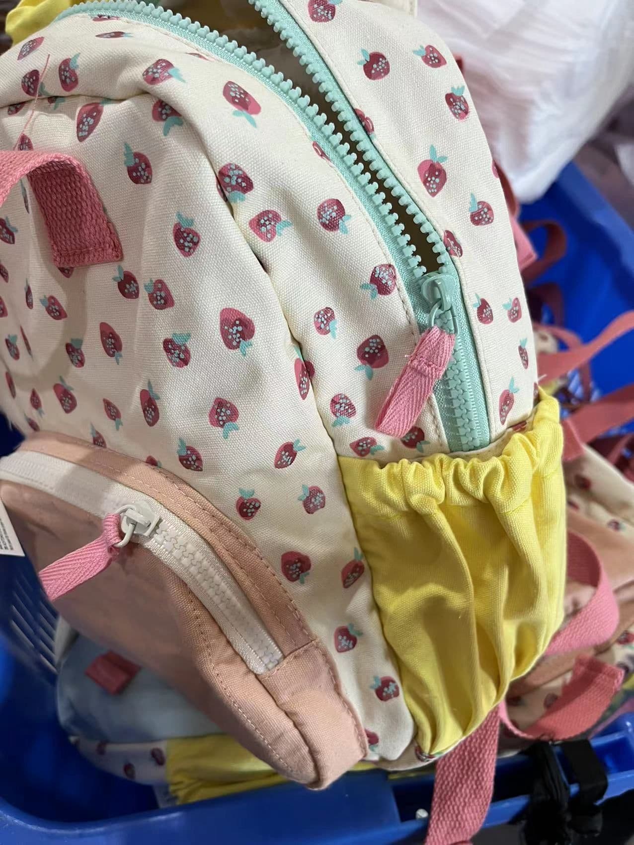 image-New Cotton Canvas Dopamine Strawberry Multicolor Printing Cute Children Backpack Schoolbag