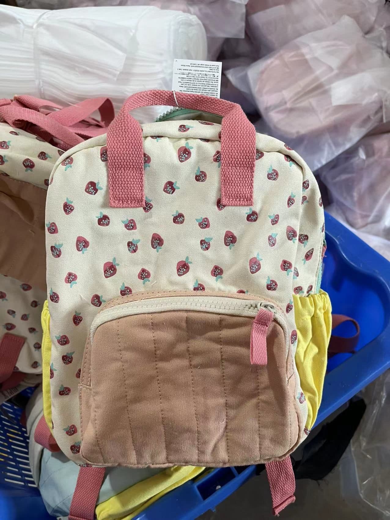 image-New Cotton Canvas Dopamine Strawberry Multicolor Printing Cute Children Backpack Schoolbag