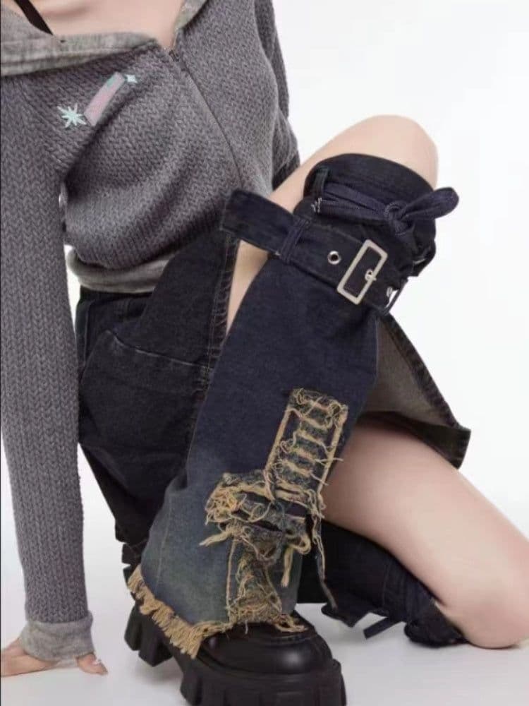 image-Design Sense American Retro Mid-calf Length Denim Leg Warmer