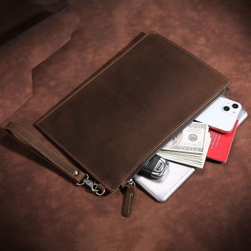 image-European And American Retro Crazy Horse Leather Men's Clutch
