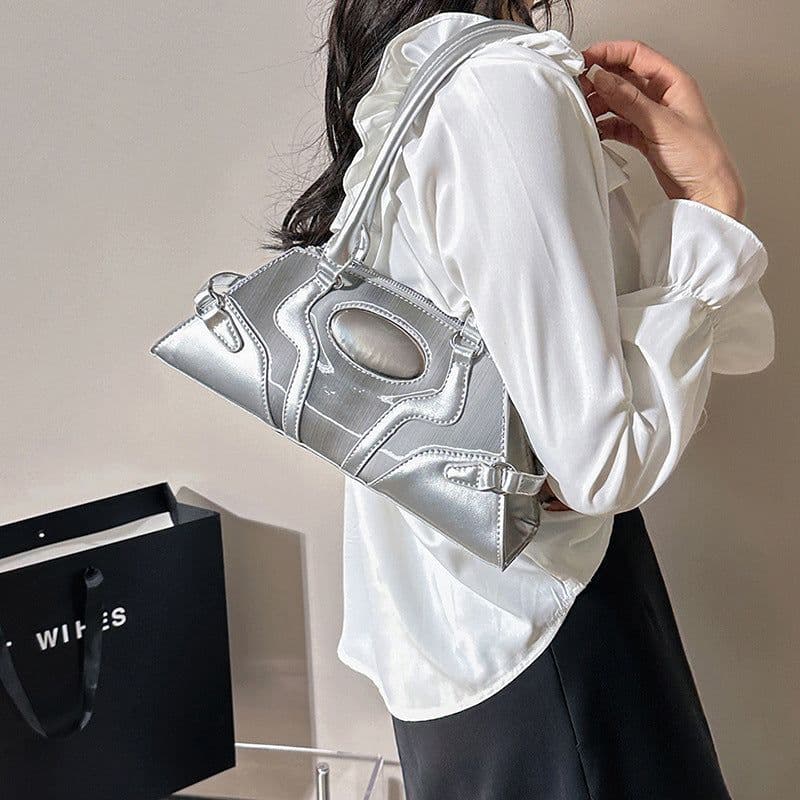 image-Glossy Metallic Fashion Belt Decorative Shoulder Bag
