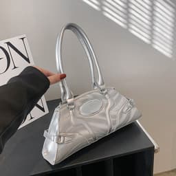 image-Glossy Metallic Fashion Belt Decorative Shoulder Bag