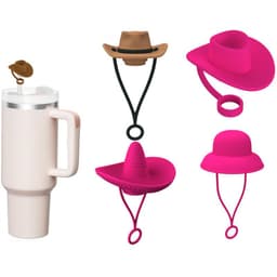 image-New Style Straw Covers Cap Novelty Sturdy Straw Toppers Reusable Cowboy Hat Shaped For Camping Home Hiking Picnic Kitchen