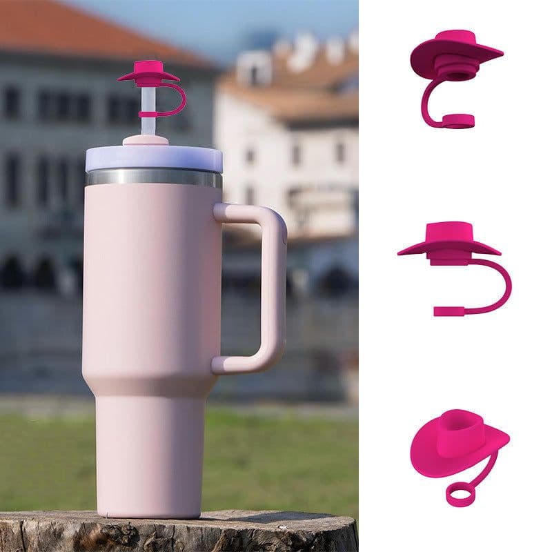 image-New Style Straw Covers Cap Novelty Sturdy Straw Toppers Reusable Cowboy Hat Shaped For Camping Home Hiking Picnic Kitchen