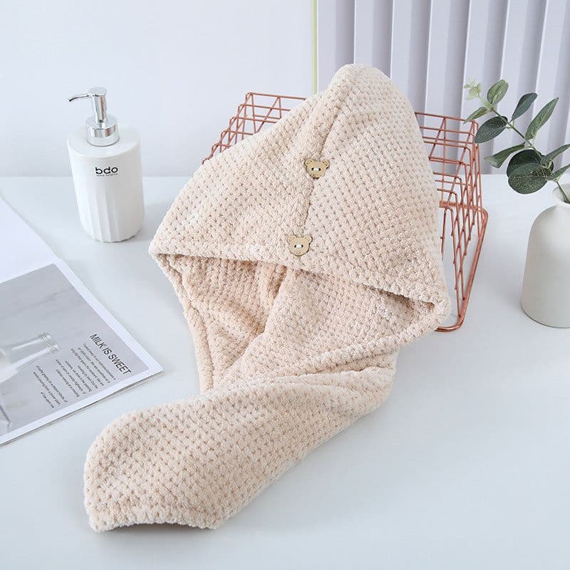 image-Pineapple Grid Dry Hair Cap Coral Velvet
