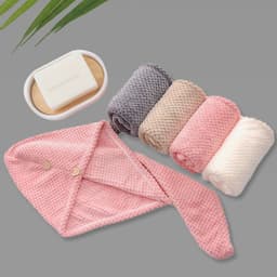 image-Pineapple Grid Dry Hair Cap Coral Velvet
