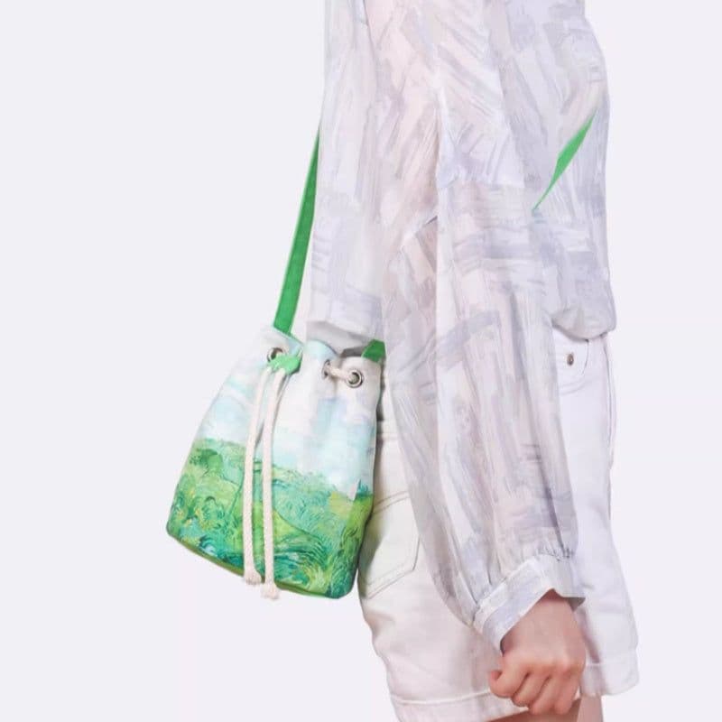 image-Wheat Field Oil Painting Vintage Art Bucket Bag Crossbody Canvas Bag