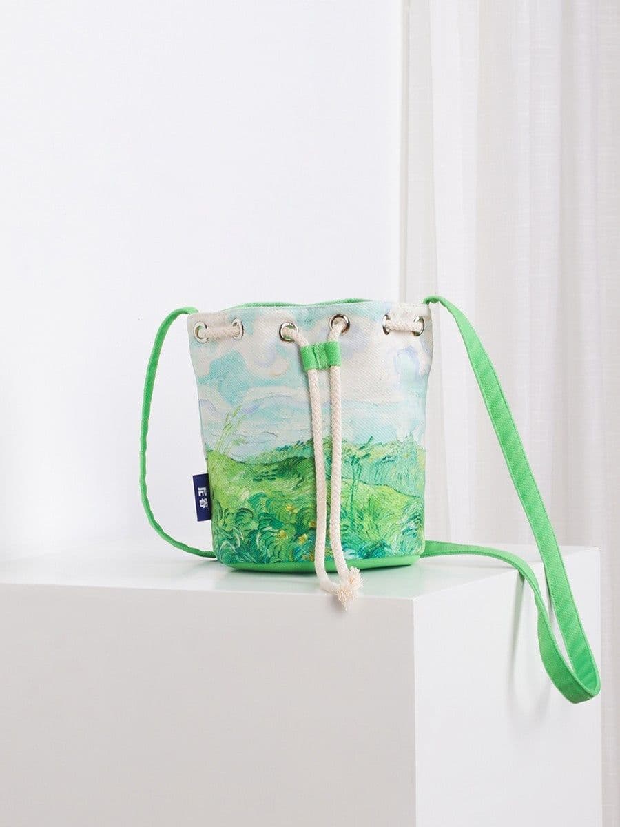 image-Wheat Field Oil Painting Vintage Art Bucket Bag Crossbody Canvas Bag