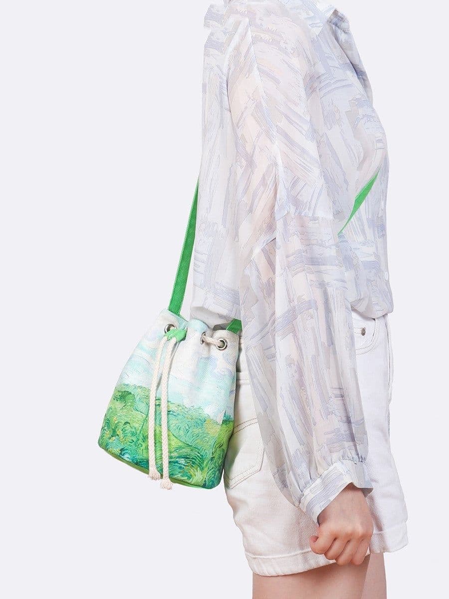 image-Wheat Field Oil Painting Vintage Art Bucket Bag Crossbody Canvas Bag