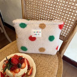 image-Winter Plush Color Polka Dot Large Capacity Travel Skincare Cosmetic Storage Bag
