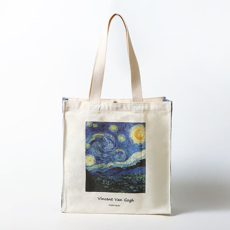 image-Oil Painting Large Capacity Commuter Shopping Canvas Bag