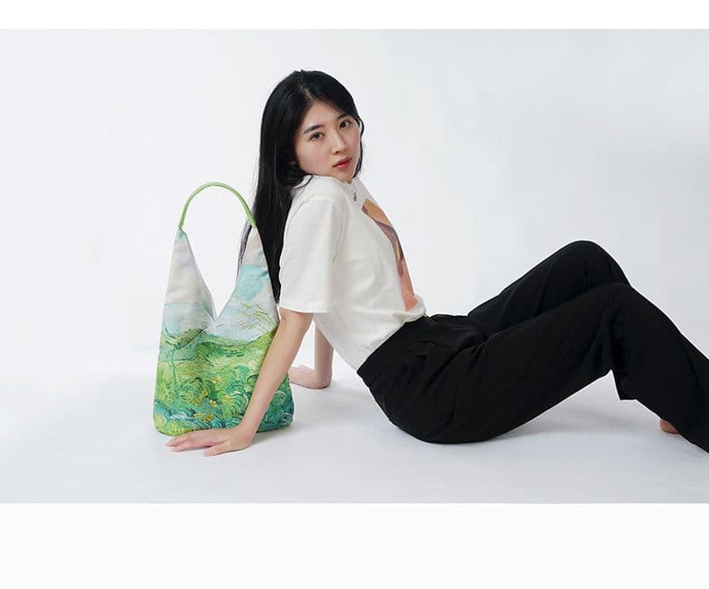 image-Oil Painting Wheat Field Canvas Bag Fashion Portable Large Capacity Shoulder Bag