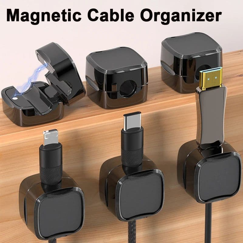 image-Magnetic Cable Clip Under Desk Cable Management Adjustable Cord Holder Wire Organizer And Cable Management Wire Keeper