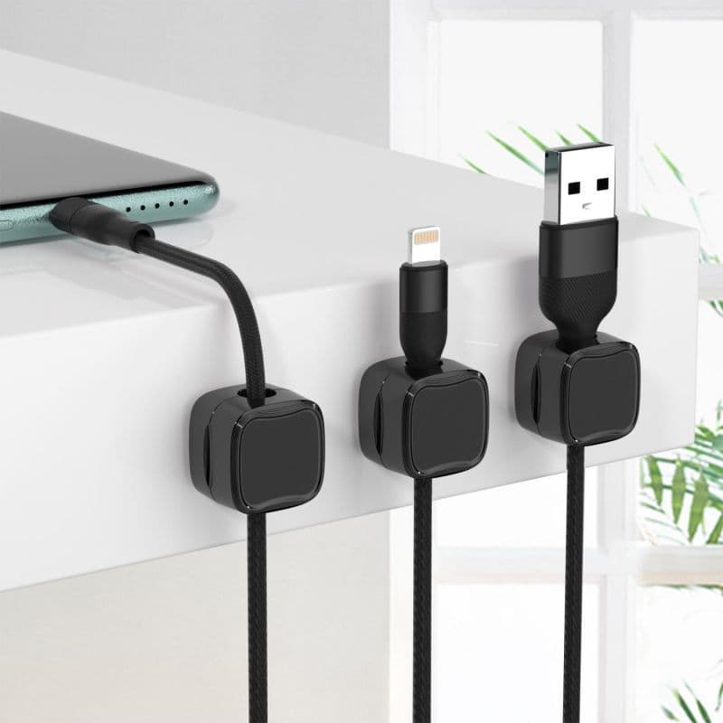 image-Magnetic Cable Clip Under Desk Cable Management Adjustable Cord Holder Wire Organizer And Cable Management Wire Keeper