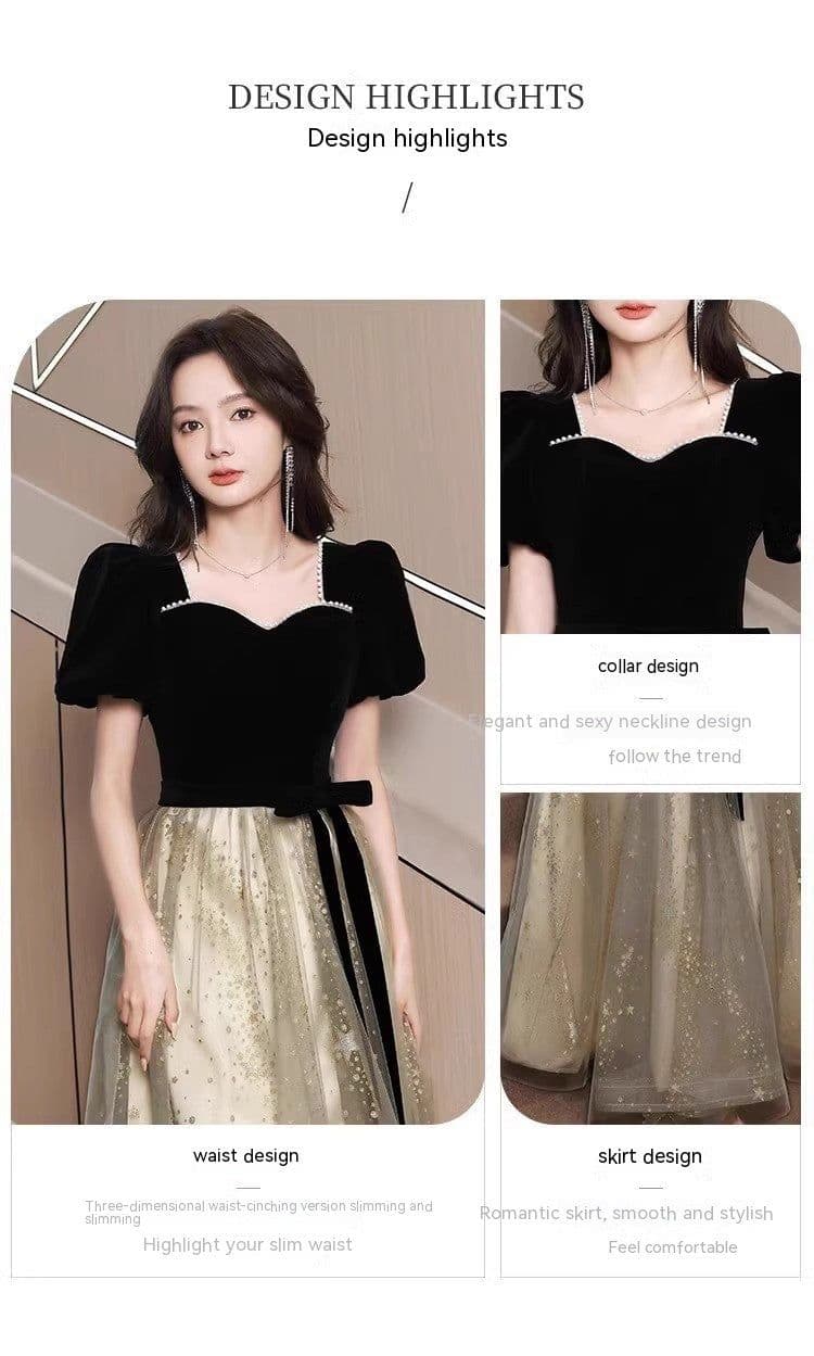image-Women's French Light Luxury And Luxurious Black Evening Dress