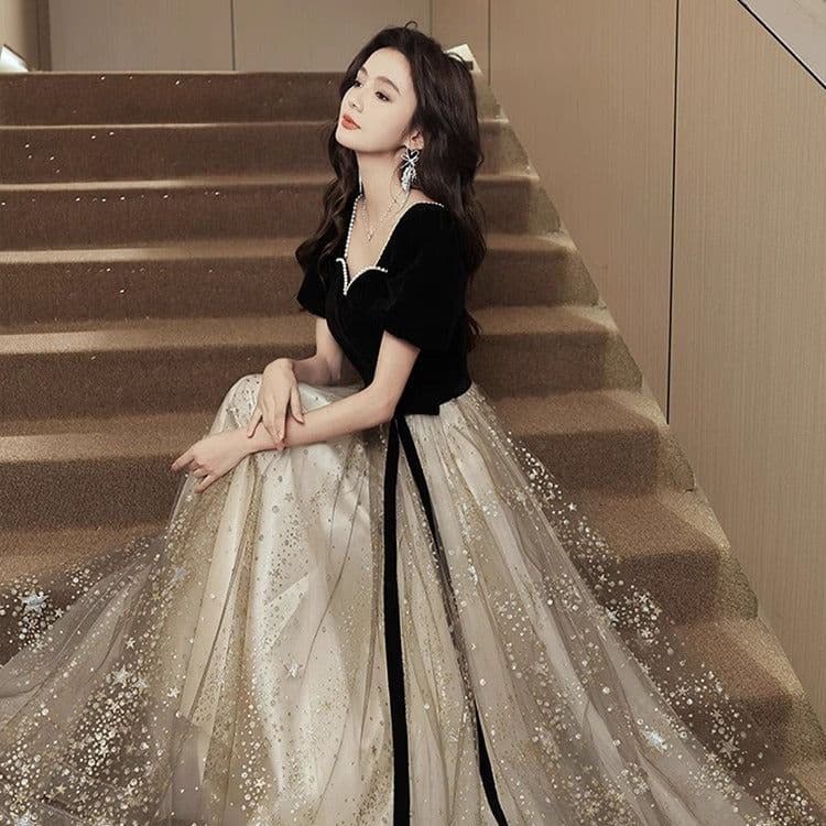image-Women's French Light Luxury And Luxurious Black Evening Dress