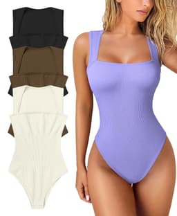 image-Thread Square Neck Jumpsuit Sleeveless Slim Fit Tank Top Summer Shapewear