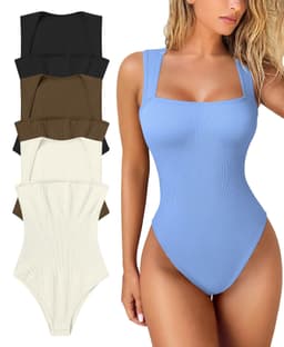 image-Thread Square Neck Jumpsuit Sleeveless Slim Fit Tank Top Summer Shapewear