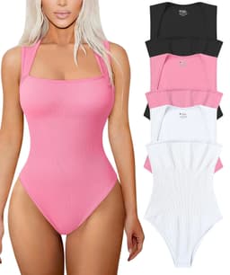 image-Thread Square Neck Jumpsuit Sleeveless Slim Fit Tank Top Summer Shapewear