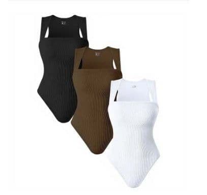 image-Thread Square Neck Jumpsuit Sleeveless Slim Fit Tank Top Summer Shapewear