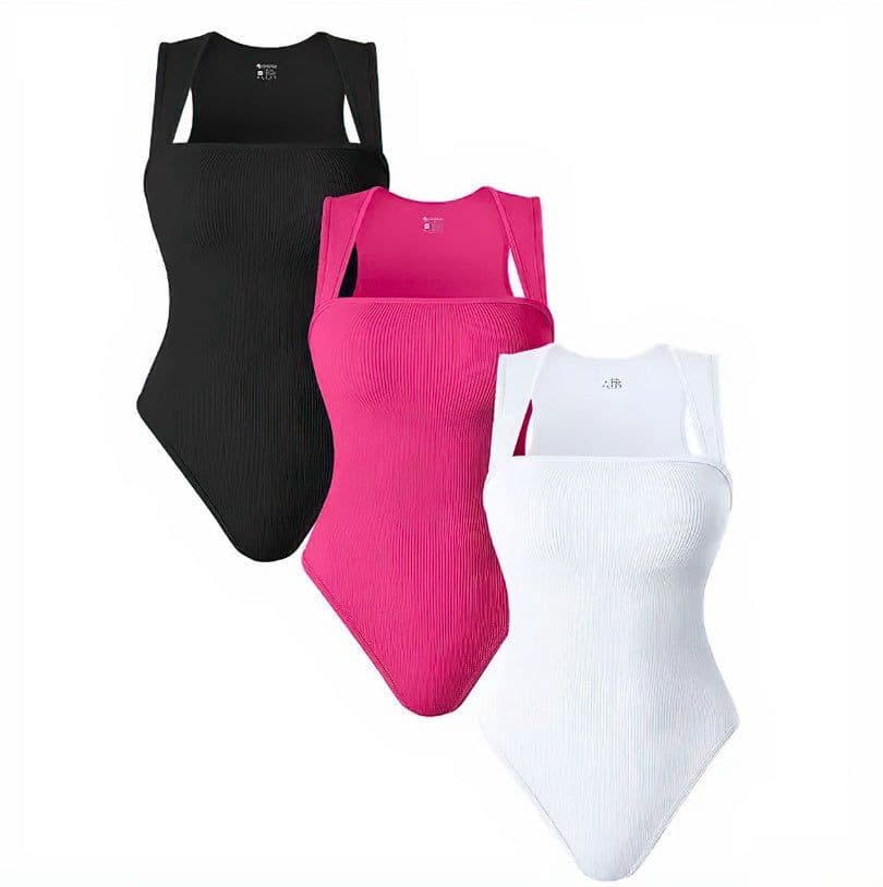 image-Thread Square Neck Jumpsuit Sleeveless Slim Fit Tank Top Summer Shapewear
