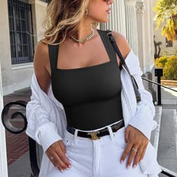 image-Thread Square Neck Jumpsuit Sleeveless Slim Fit Tank Top Summer Shapewear