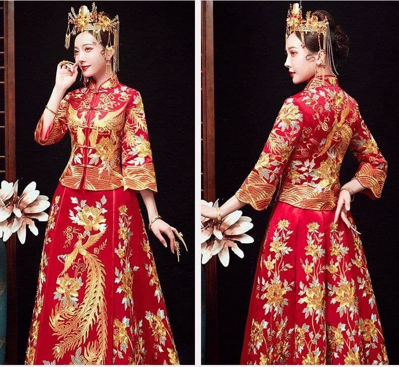 image-Chinese Dragon And Phoenix Gown A Chaplet And Official Robes Xiuhe Dress